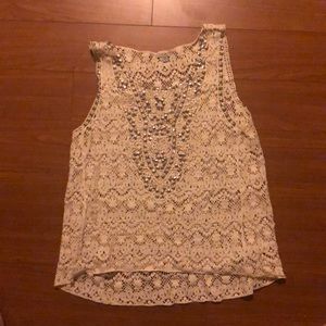 Lacy jeweled tank top